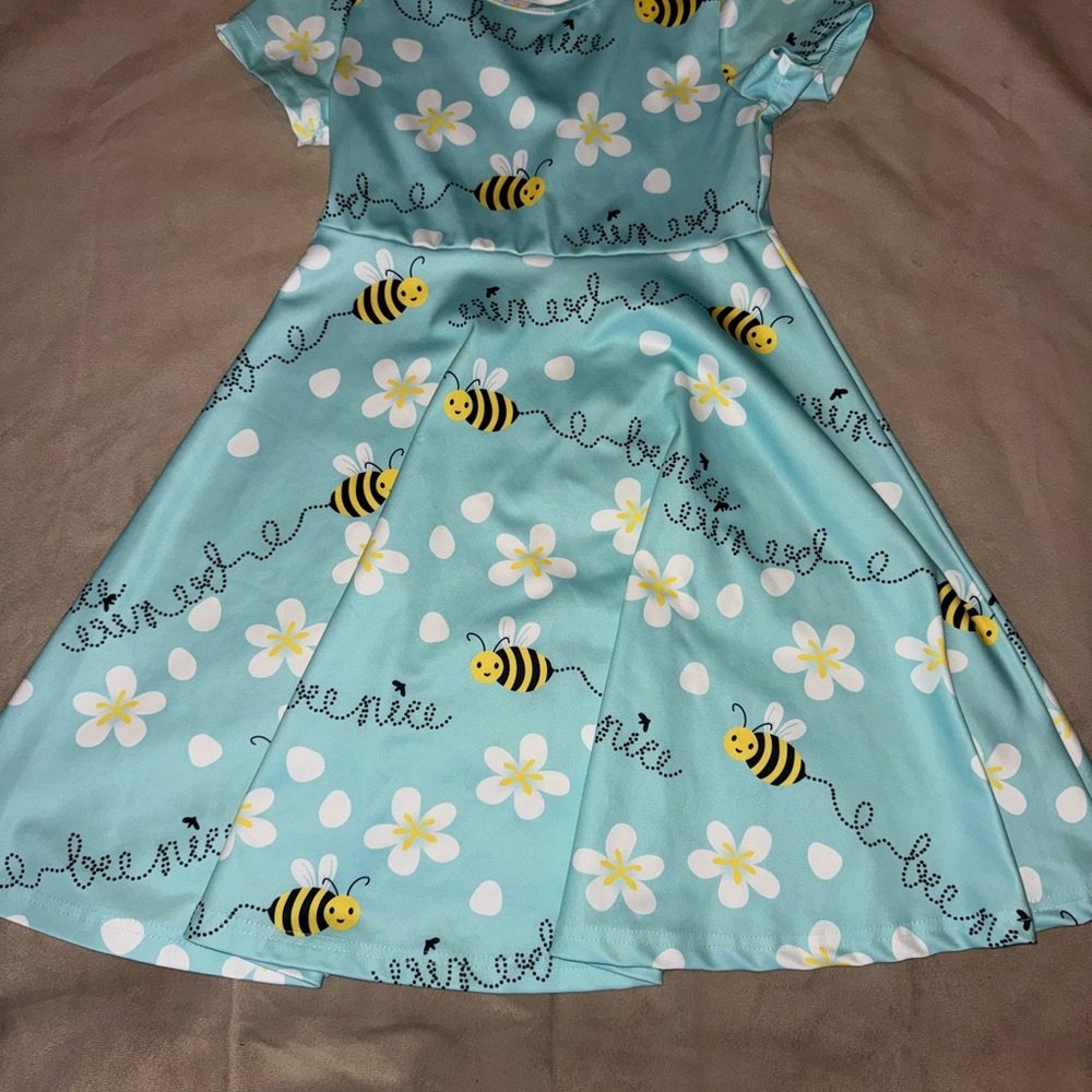 Bee Print Kids Dress in Blue